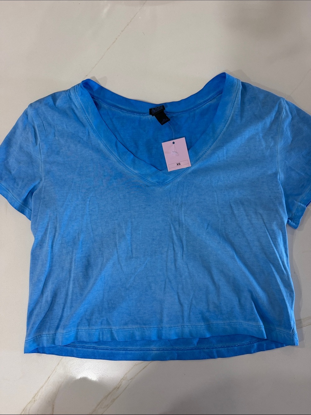 Women’s V-Neck Short Sleeve Crop Top - Blue